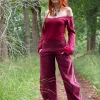 Uma Broek Rib Marroon Rood